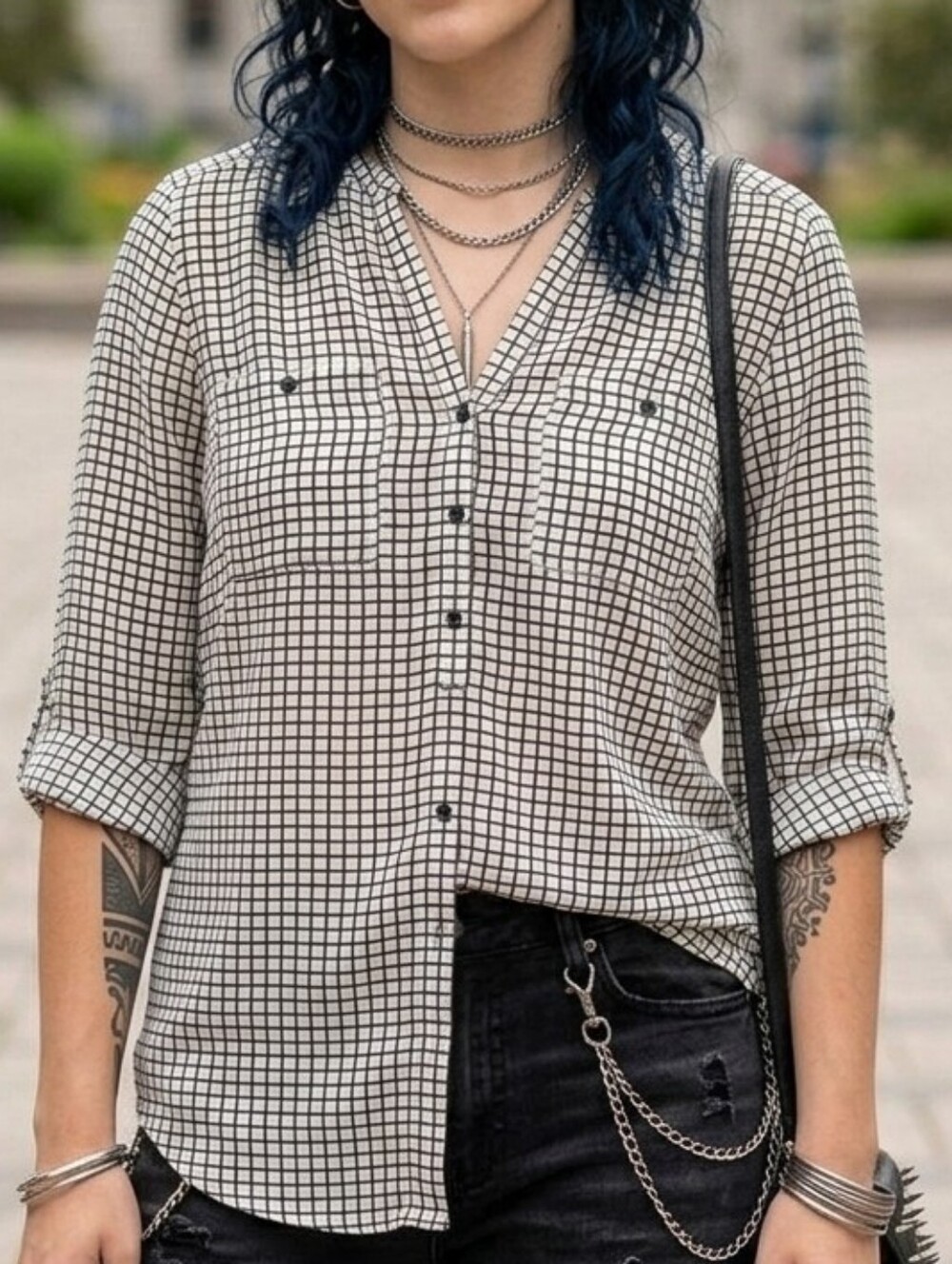 Checkered sheer blouse